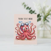 Schattige strand tekst toevoegen Zomeroctopus Briefkaart (Staand voorkant)