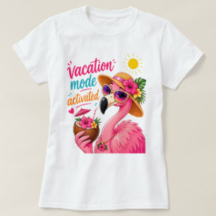 Schattige strand vakantie modus roze flamingo t-shirt