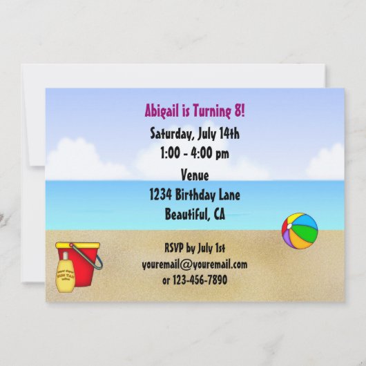 Schattige strand verjaardagsuitnodiging voor meisj kaart (Achterkant)