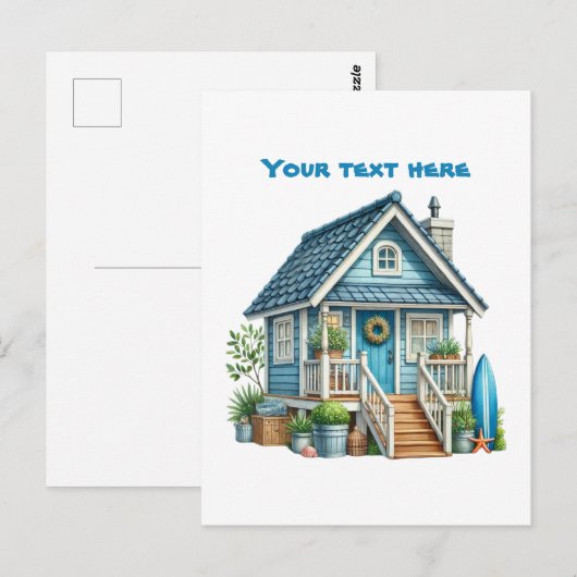 Schattige strand Voeg tekst Beach House Briefkaart (Voorkant / Achterkant)