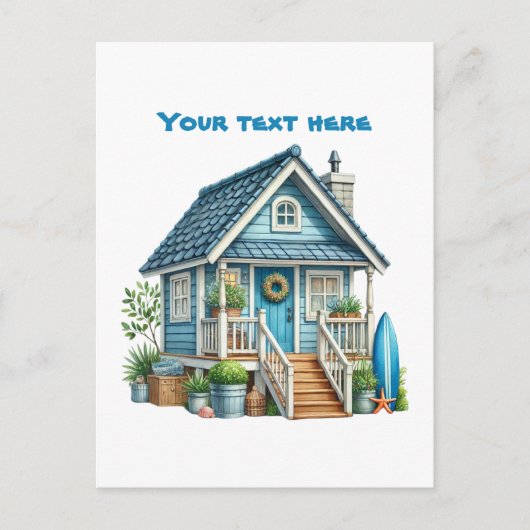 Schattige strand Voeg tekst Beach House Briefkaart (Voorkant)