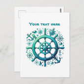 Schattige strand Voeg tekst toe Schepen Wheel Briefkaart (Voorkant / Achterkant)