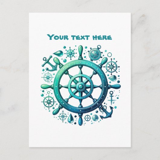 Schattige strand Voeg tekst toe Schepen Wheel Briefkaart (Voorkant)