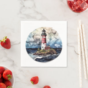 schattige strand vuurtoren liefhebbers feest papie servet