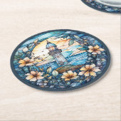 Schattige strand vuurtoren liefhebbers feest ronde kartonnen onderzetter (Gebogen)