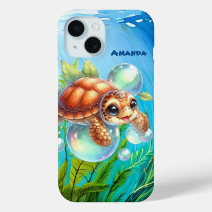 Schattige strand zee schildpad iPhone 15 case