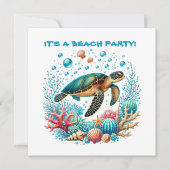 Schattige strand zee schildpad feest kaart (Voorkant)