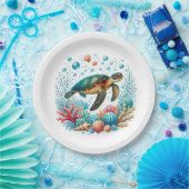 Schattige strand zee schildpad feest papieren bordje (Feest)