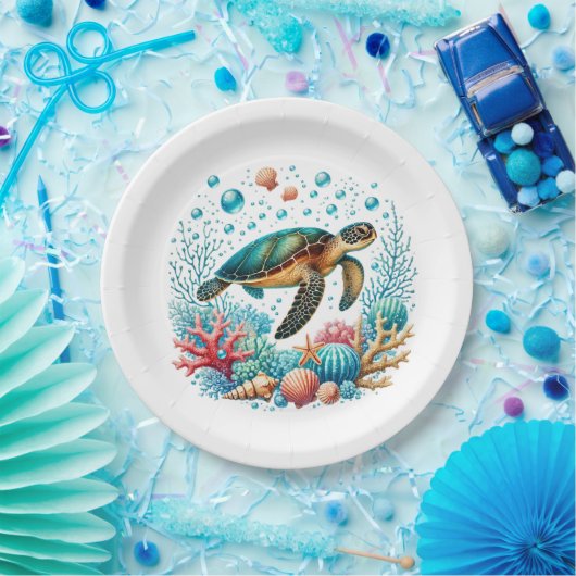 Schattige strand zee schildpad feest papieren bordje (Feest)
