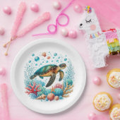 Schattige strand zee schildpad feest papieren bordje (Feest)