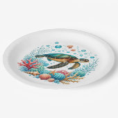 Schattige strand zee schildpad feest papieren bordje (Gekanteld)