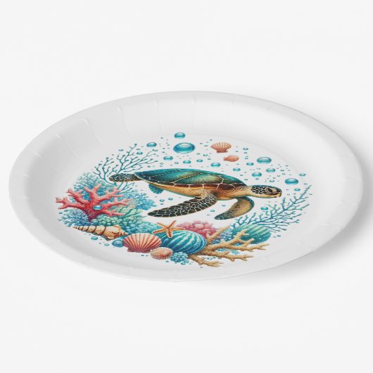 Schattige strand zee schildpad feest papieren bordje (Gekanteld)