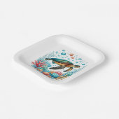 Schattige strand zee schildpad feest papieren bordje (Gebogen)