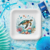 Schattige strand zee schildpad feest papieren bordje (Feest)