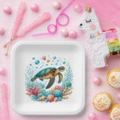 Schattige strand zee schildpad feest papieren bordje (Feest)