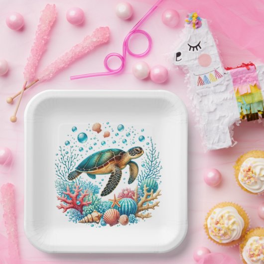 Schattige strand zee schildpad feest papieren bordje (Feest)