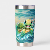 Schattige strand zee schildpad Voeg naam toe Geïsoleerde Drinkbeker (Achterkant)