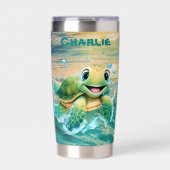 Schattige strand zee schildpad Voeg naam toe Geïsoleerde Drinkbeker (Voorkant)
