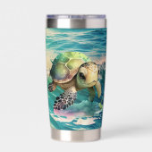 Schattige strand zee schildpad Voeg naam toe Geïsoleerde Drinkbeker (Achterkant)