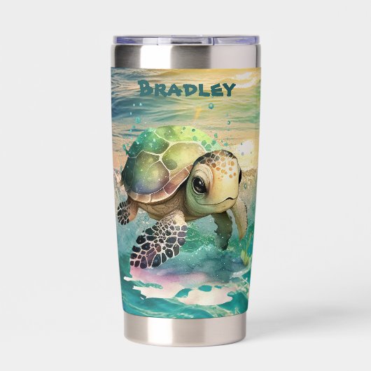 Schattige strand zee schildpad Voeg naam toe Geïsoleerde Drinkbeker (Voorkant)