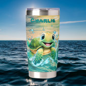 Schattige strand zee schildpad Voeg naam toe Geïsoleerde Drinkbeker