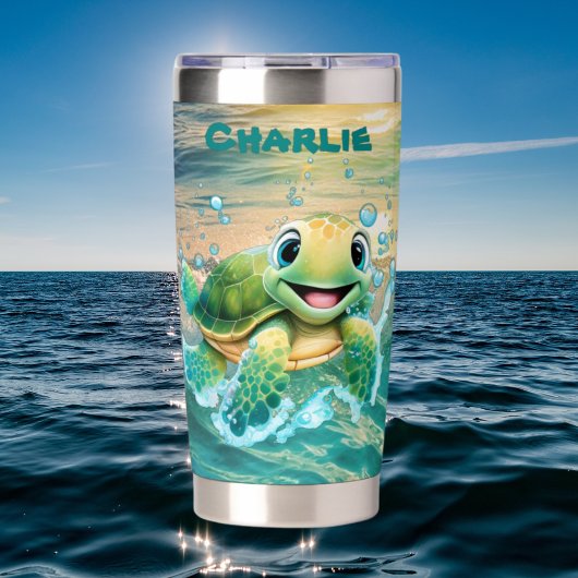 Schattige strand zee schildpad Voeg naam toe Geïsoleerde Drinkbeker