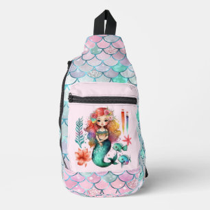 Schattige strand zeemeermin Naam toevoegen Meisjes Sling Bag