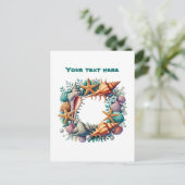 Schattige strand zeeschelp krans aanpasbaar briefkaart (Staand voorkant)