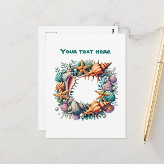 Schattige strand zeeschelp krans aanpasbaar briefkaart (Voorkant / Achterkant in situ)