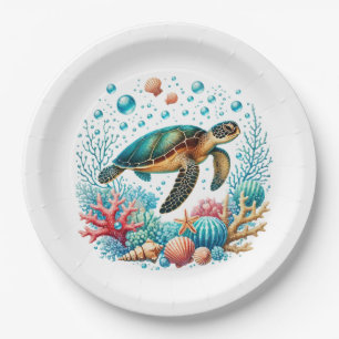 Schattige strand zeeschildpad feestje papieren bordje