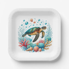 Schattige strand zeeschildpad feestje papieren bordje