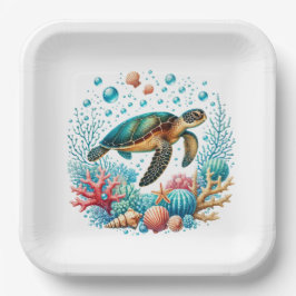 Schattige strand zeeschildpad feestje papieren bordje