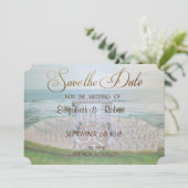 Schattige strandbruiloft, bloemige 'Save The Date' Save The Date (Staand voorkant)
