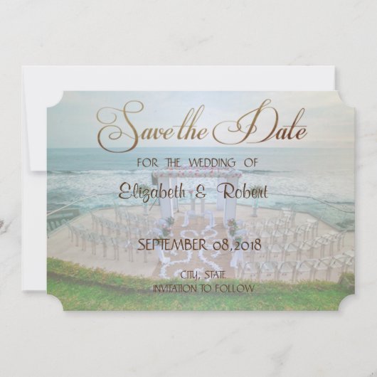 Schattige strandbruiloft, bloemige 'Save The Date' Save The Date (Voorkant)