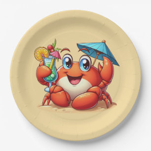 Schattige strandcocktailkrab feestje papieren bordje
