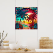 Schattige strandhuis palmboom poster (Keuken)