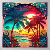 Schattige strandhuis palmboom poster (Voorkant)