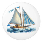 Schattige strandhuis zeilboot keramische knop (Voorkant)