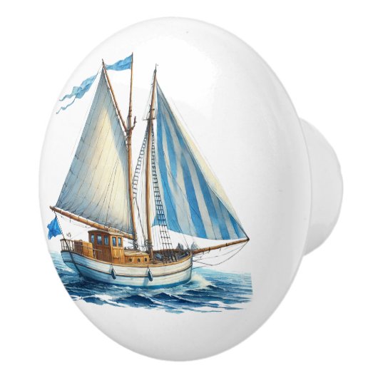 Schattige strandhuis zeilboot keramische knop (Rechts)