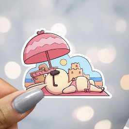 Schattige strandkonijn in roze sticker