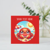 Schattige strandkrab feest kaart (Staand voorkant)