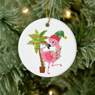 schattige strandroze flamingo voegt sentiment toe keramisch ornament