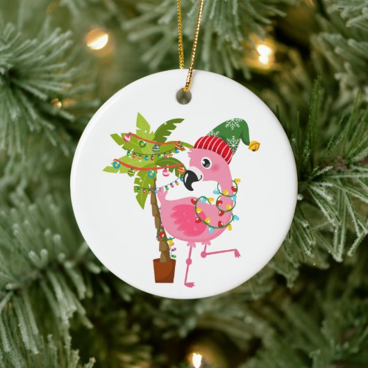 schattige strandroze flamingo voegt sentiment toe keramisch ornament (Boom)