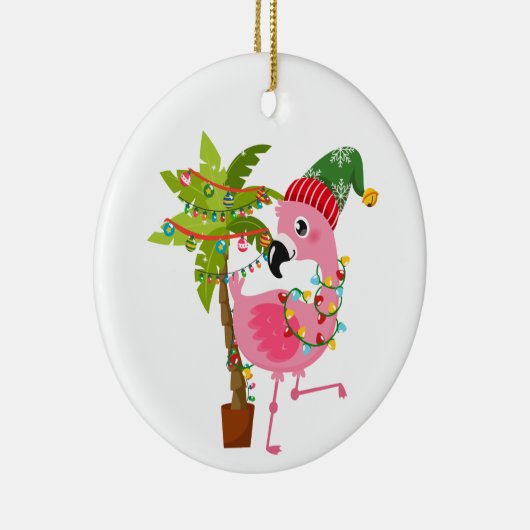 schattige strandroze flamingo voegt sentiment toe keramisch ornament (Rechts)