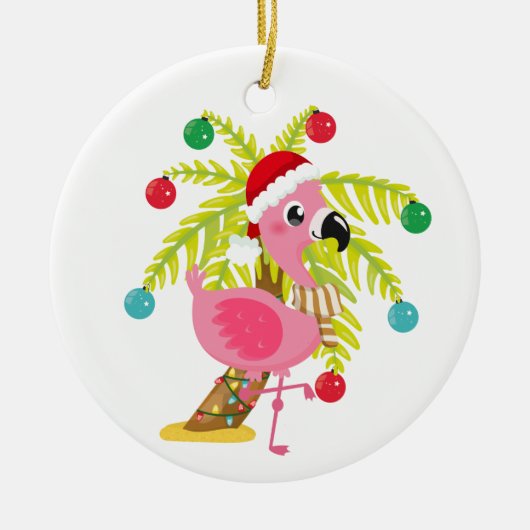 schattige strandroze flamingo voegt sentiment toe keramisch ornament (Voorkant)