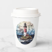schattige strandvuurtoren - liefhebbers bord papieren bekers (Voorkant)