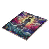 schattige strandvuurtoren tegeltje (Zijkant)