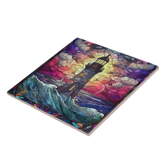 schattige strandvuurtoren tegeltje (Zijkant)