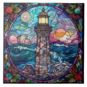 schattige strandvuurtoren tegeltje (Voorkant)