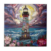 schattige strandvuurtoren tegeltje (Voorkant)